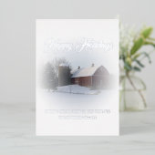 雪の赤い納屋のホリデーシーズン 箔シーズンカード (立ち正面)