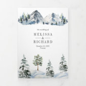 雪の赤い納屋の冬のクリスマスQRコード結婚ズ 三つ折り招待状 (カバー)