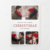 雪の赤い納屋の森の写真コラージクリスマス 三つ折りクリスマスカード (カバー)