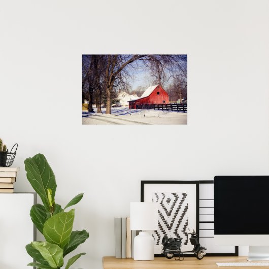 雪の赤い納屋 ポスター (ホームオフィス)