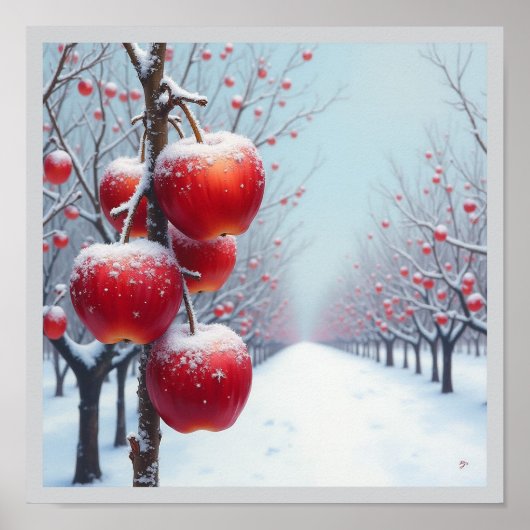 雪の赤い美味しいリンゴ ポスター (正面)