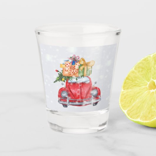 雪の赤い車のクリスマスプレゼントとツリー, ZSSP ショットグラス (正面)