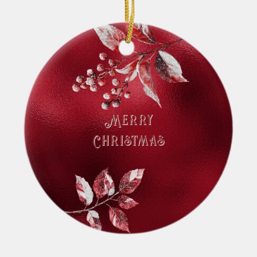 雪の赤い離れクリスマス装飾品 セラミックオーナメント (正面)