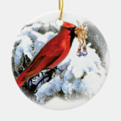 雪の赤い鳥 セラミックオーナメント (正面)