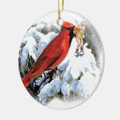 雪の赤い鳥 セラミックオーナメント (左)