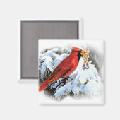 雪の赤い鳥 マグネット (正面/裏面)