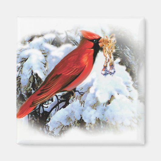 雪の赤い鳥 マグネット (正面)