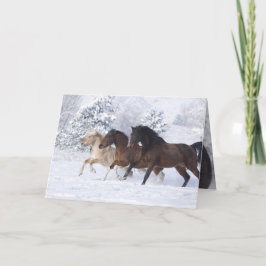 雪の走あいさつきカードに3頭の馬 カード