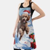 雪の走プードルのクリスマス帽子 エプロン (インサイチュ)