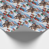 雪の走プードルのクリスマス帽子 ラッピングペーパー (角)
