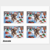 雪の走プードルのクリスマス帽子 長方形シール (シート)