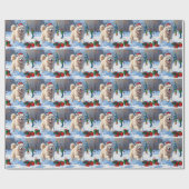 雪の走中のサモエイのクリスマス帽子 ラッピングペーパー (フラット)