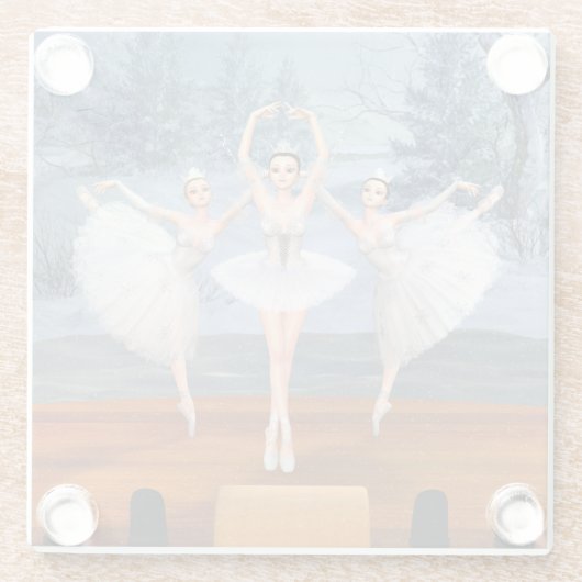 雪の踊りのバレリーナの土地 ガラスコースター (裏面)