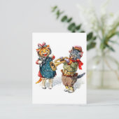 雪の遊中のラッパと三角形のかわいい猫 ポストカード (スタンド正面)