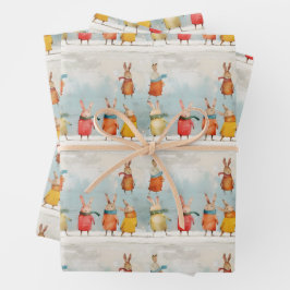 雪の遊中の可愛いウサギ ラッピングペーパーシート