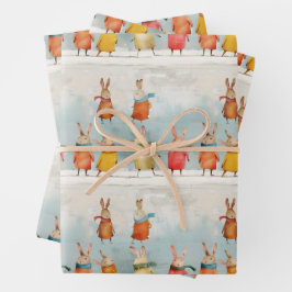 雪の遊中の可愛いウサギ ラッピングペーパーシート