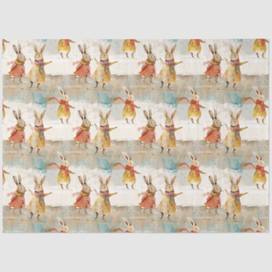 雪の遊中の可愛いウサギ 薄葉紙 (正面)