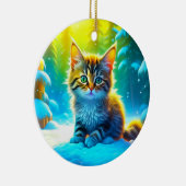 雪の遊中の可愛い子パーソナライズされたネコ セラミックオーナメント (右)