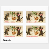 雪の遊中の猫のクリスマスステッカー 長方形シール (シート)