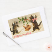 雪の遊中の猫のクリスマスステッカー 長方形シール (封筒)