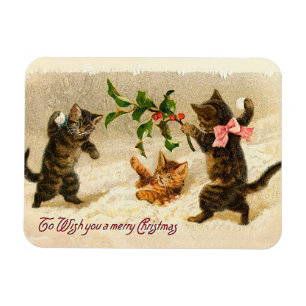 雪の遊中の猫のクリスマスマグネット マグネット