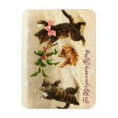 雪の遊中の猫のクリスマスマグネット マグネット (縦)