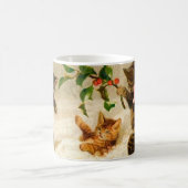 雪の遊中の猫のクリスマスマグ コーヒーマグカップ (中央)