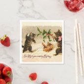 雪の遊中の猫のクリスマス スタンダードカクテルナプキン (インサイチュ)