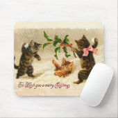 雪の遊中の猫のクリスマス マウスパッド (マウス)