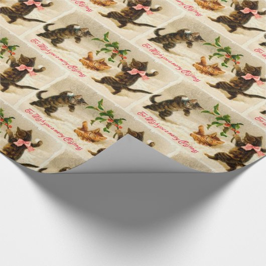 雪の遊中の猫のクリスマス ラッピングペーパー (角)