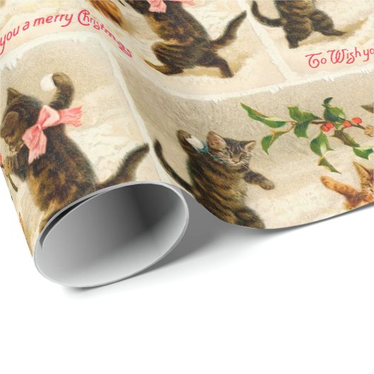 雪の遊中の猫のクリスマス ラッピングペーパー (ロールコーナー)