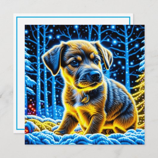 雪の遊中、かわいい子犬 (正面/裏面)