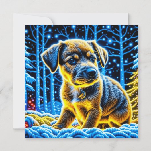 雪の遊中、かわいい子犬 (正面)