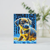 雪の遊中、かわいい子犬 ポストカード (スタンド正面)