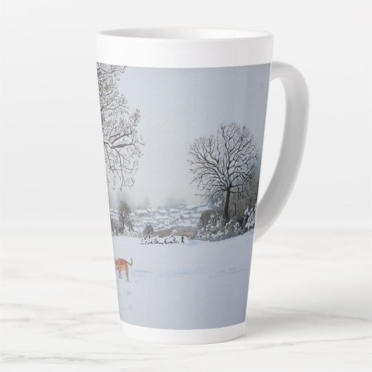 雪の遊風景の中で犬の カフェラテマグ (右アングル)