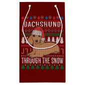 雪の醜いクリスマスセーターを通ってダックスシュント スモールペーパーバッグ (裏面)