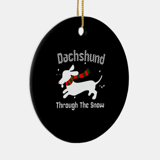 雪の醜いクリスマスセーターを通ってダックスシュント セラミックオーナメント (右)