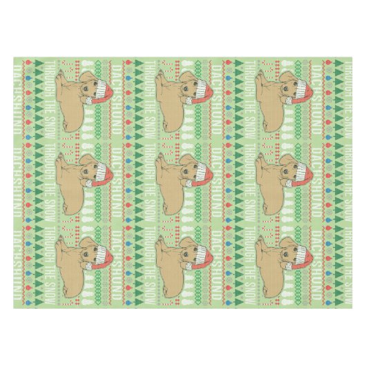 雪の醜いクリスマスセーターを通ってダックスシュント テーブルクロス (正面(横))