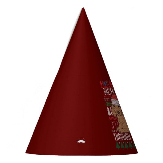 雪の醜いクリスマスセーターを通ってダックスシュント パーティーハット (左)