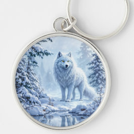 雪の野生のオオカミ黄色のネオンの目装飾 キーホルダー