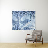 雪の野生のオオカミ黄色のネオンの目装飾 タペストリー (インサイチュ(横))