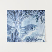 雪の野生のオオカミ黄色のネオンの目装飾 タペストリー (正面(横))