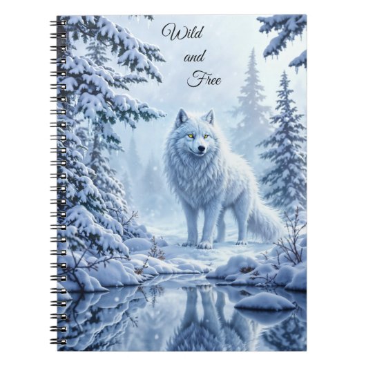 雪の野生のオオカミ黄色のネオンの目装飾 ノートブック (正面)