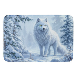 雪の野生のオオカミ黄色のネオンの目装飾 バスマット