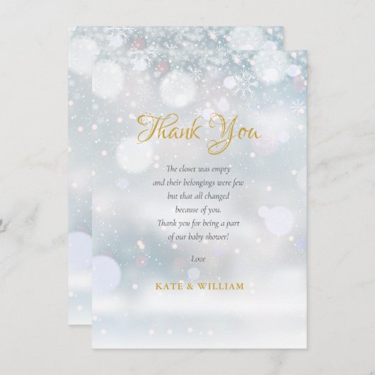 雪の降り出すベビーシャワーありがとう サンキューカード (正面/裏面)