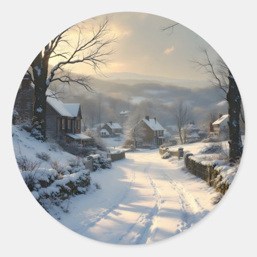 雪の降り止んだ静寂 - 冬の風景 ラウンドシール (正面)