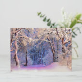 雪の降り積もった木々のある冬の風景（水彩画） 招待状 (スタンド正面)