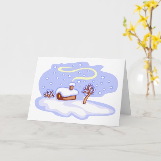 雪の降り積もる冬の風景に佇む、ぬくもりの隠れ家 カード (黄色い花)