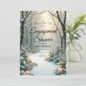 雪の降るキャンドルの灯りの中で輝く霜の降りた常緑樹 招待状 (スタンド正面)