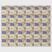 雪の降るクリスマスでかわいい茶色の子犬 ラッピングペーパー (フラット)